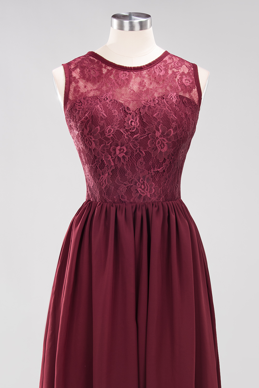 A-line Chiffon Lace Jewel Sleeveless Ruffles Floor-Length Bridesmaid Dresses with Appliques-newarrivaldress