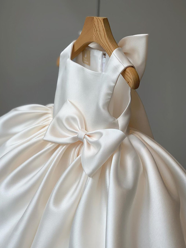 Satin Princess Ball Gown Mini Wedding Party Flower Girl Dresses-newarrivaldress