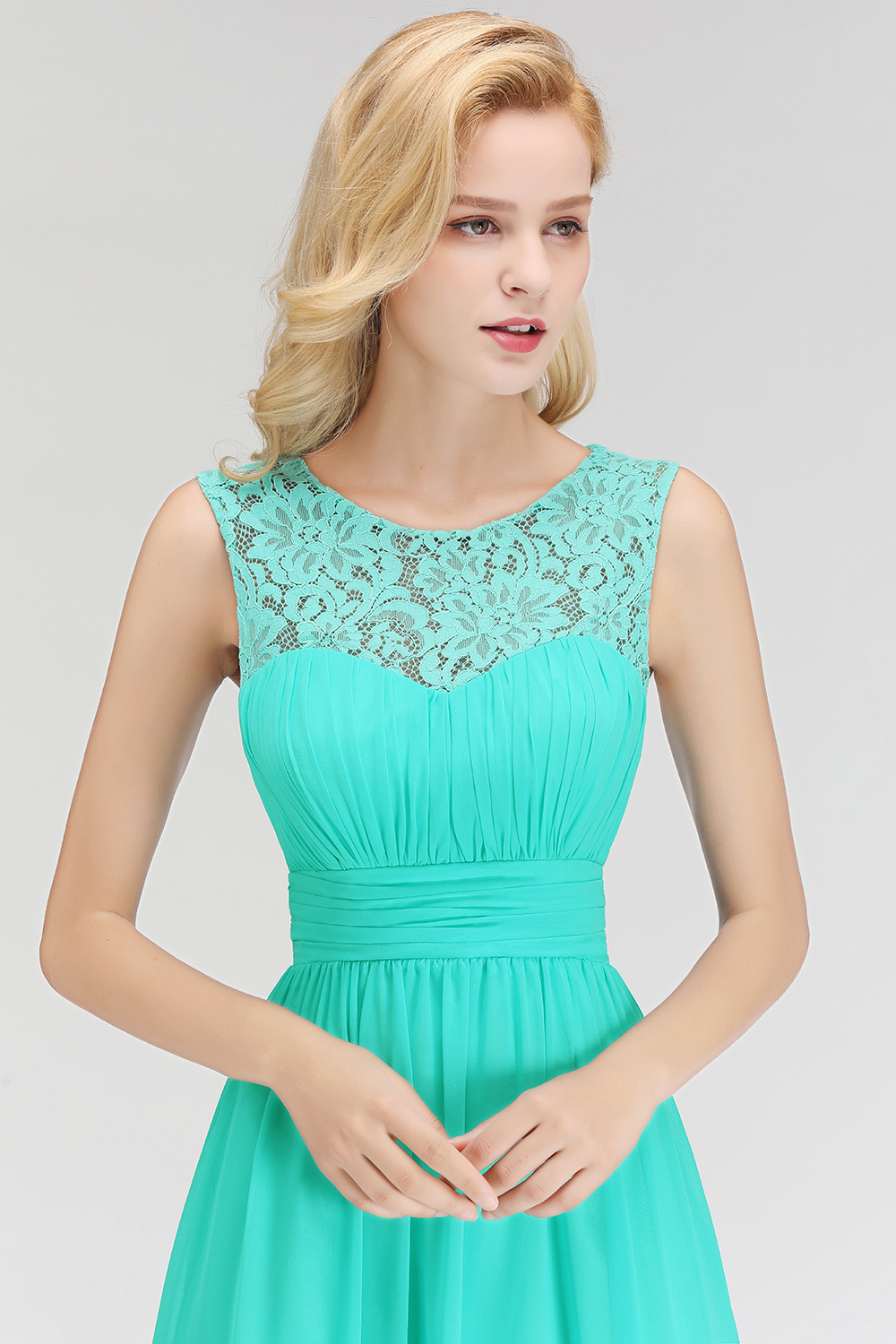 MABEL | A-line Sleevless Long Lace Appliques Neckline Bridesmaid Dresses-newarrivaldress