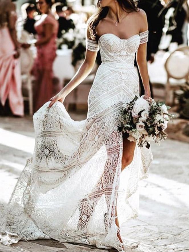 Elegant Sweetheart Lace Mermaid Boho Wedding Dresses Off Shoulder Simple Dress for Bide-newarrivaldress