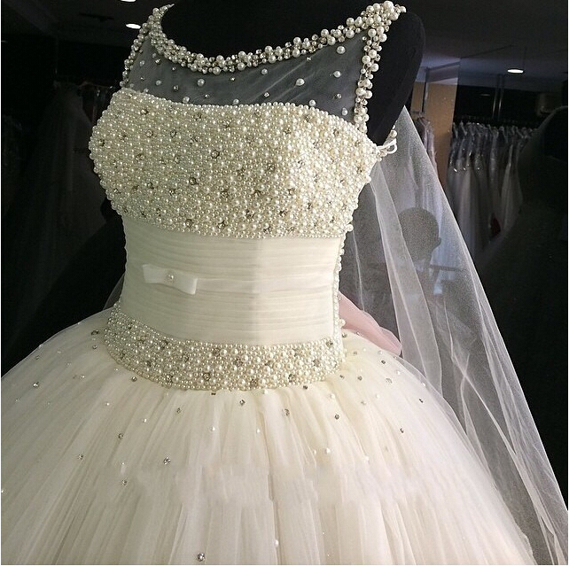 Pearls Beadings Princess Tulle Sleeveless Gorgeous Wedding Dress-newarrivaldress