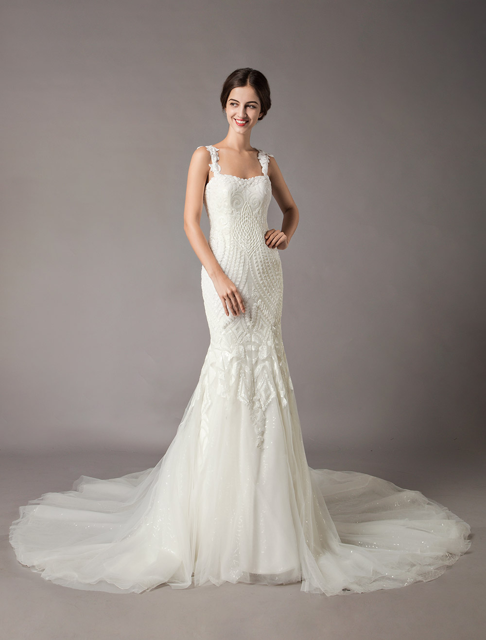 Mermaid-Wedding-Dresses-Luxury-Straps-Sequin-Lace-Tulle-Chapel-Train-Bridal-Gowns-newarrivaldress