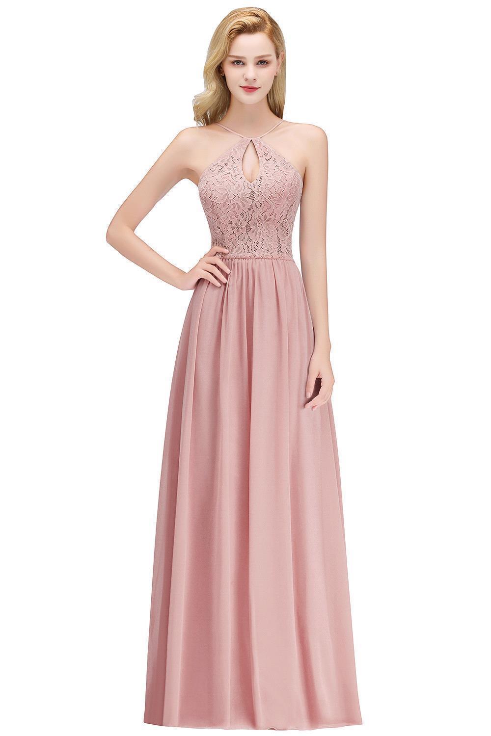MADELEINE | A-line Keyhole Neckline Lace Top Long Spaghetti Bridesmaid Dresses-newarrivaldress