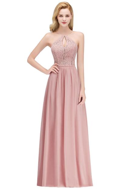 MADELEINE | A-line Keyhole Neckline Lace Top Long Spaghetti Bridesmaid Dresses-newarrivaldress
