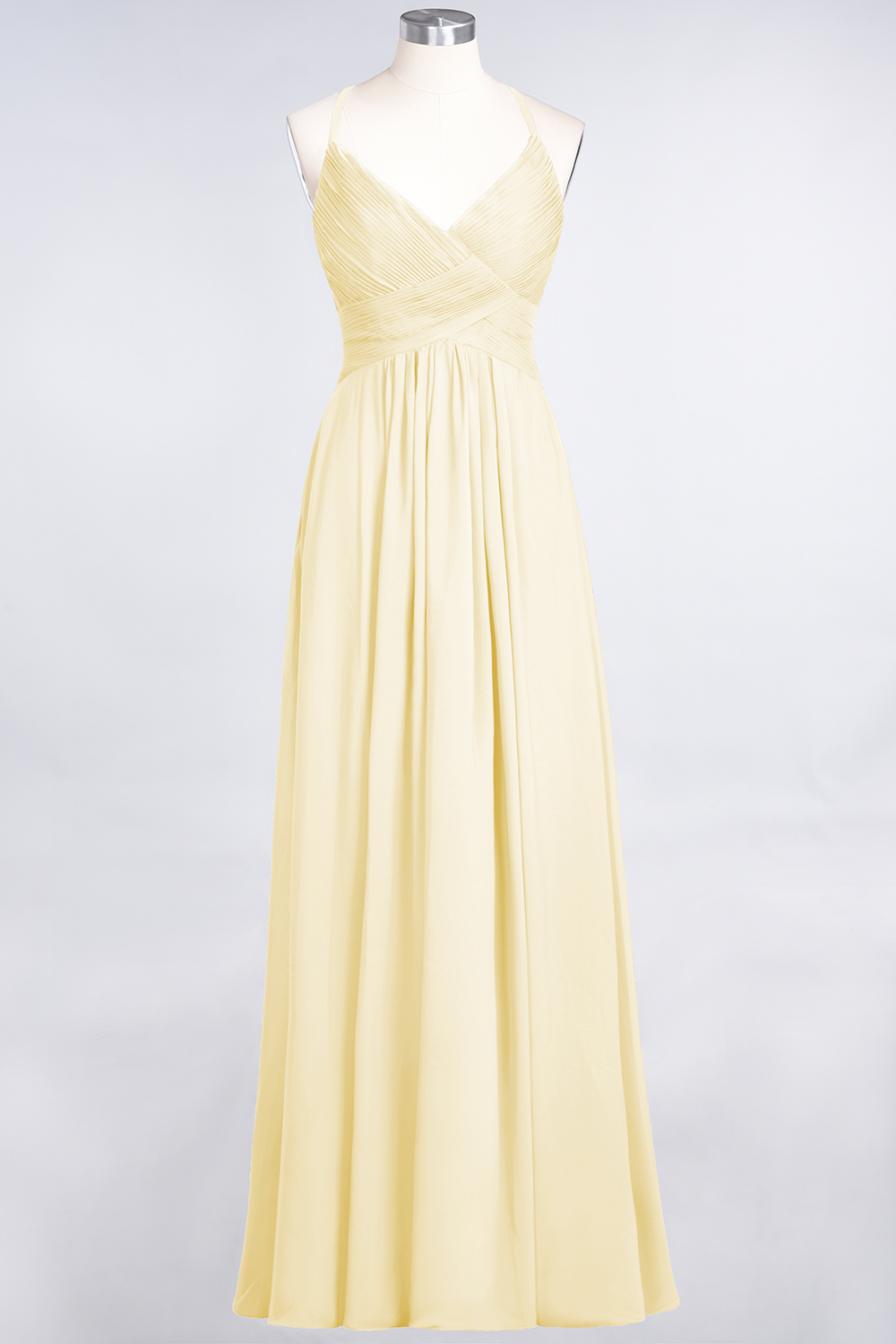 Elegant Princess Chiffon Spaghetti-Straps V-Neck Sleeveless Floor-Length Bridesmaid Dress with Ruffles-newarrivaldress