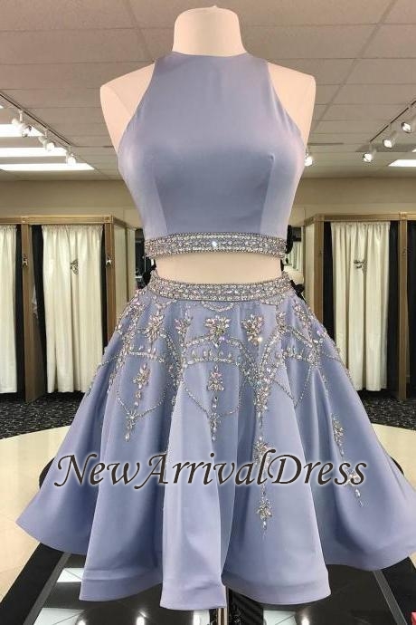 Gorgeous Custom Made A-line Crystal Sleeveless Two Piece Sexy Short Homecoming Dresses-newarrivaldress