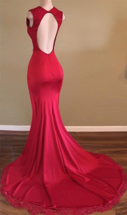 Beads Sleeveless V-neck Open Back Evening Gowns | Red Front Split Prom Dresses sp0294-newarrivaldress