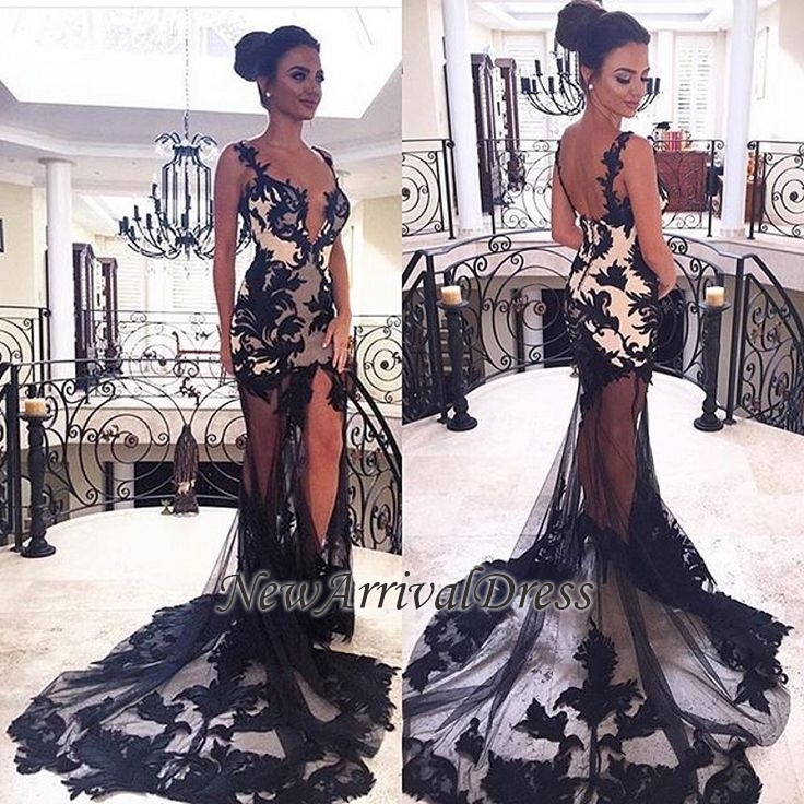 Sexy Mermaid Black Lace Prom Dress, modern prom dress-newarrivaldress