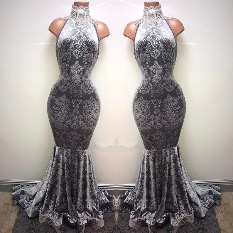 Silver Mermaid Long Prom Dresses | Sleeveless High Neck Plus Size Formal Dresses BA8233-newarrivaldress
