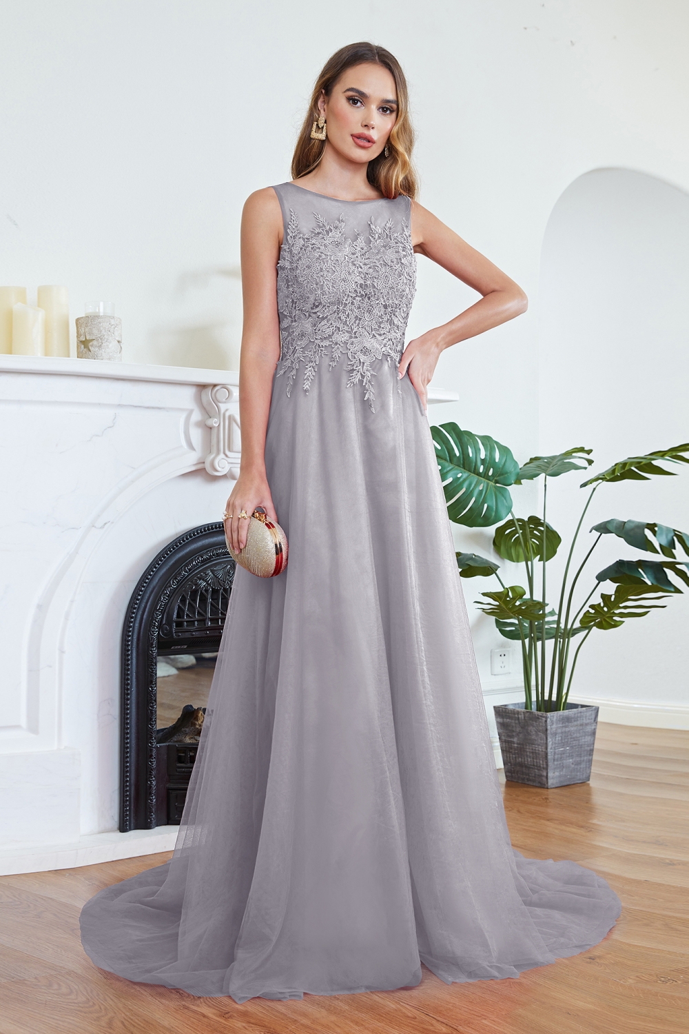 ABRIL | A-line Court Train Tulle Evening Dress with Appliques-newarrivaldress