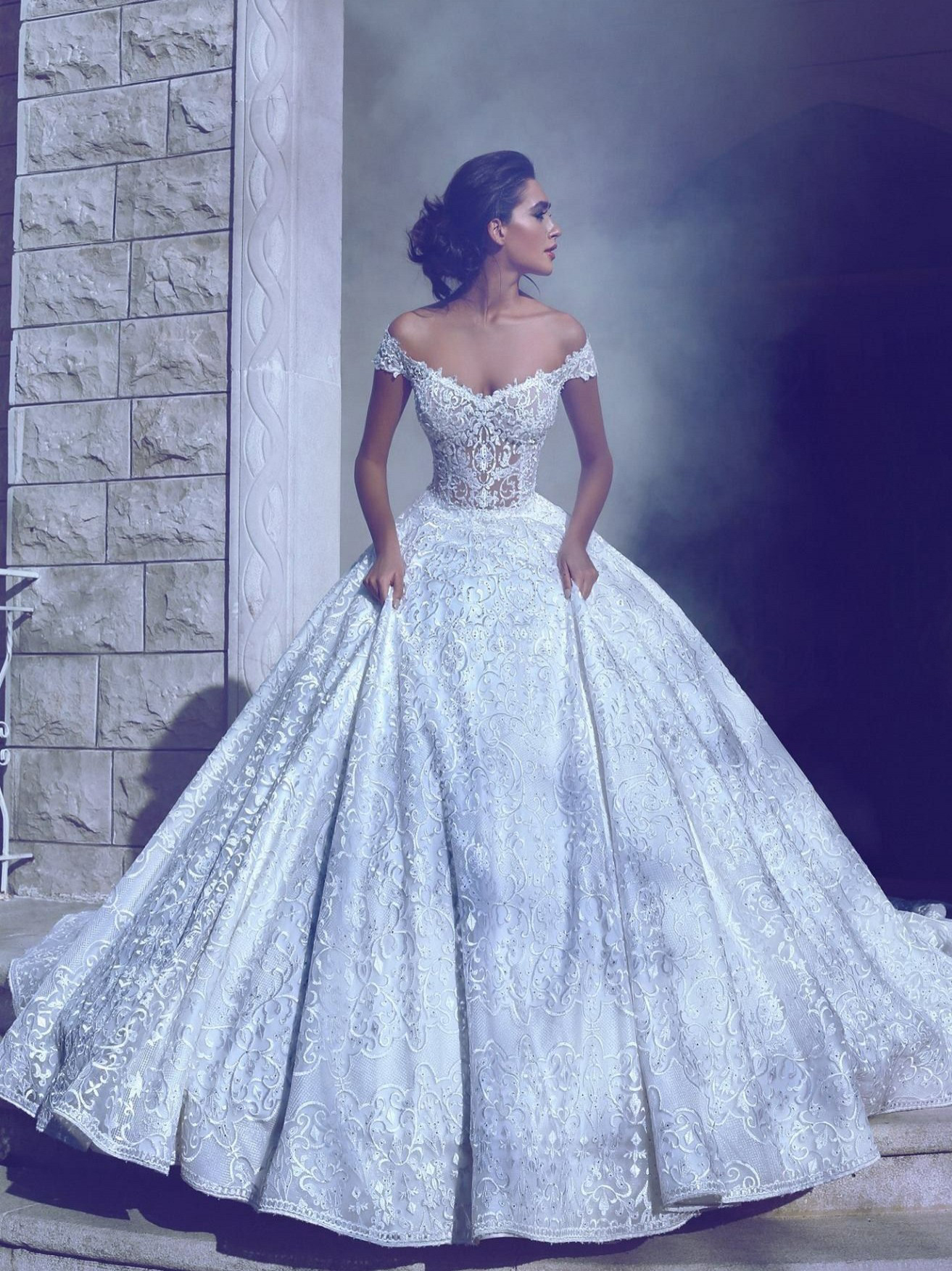 Glamorous Off-The-Shoulder Ball-Gown Long Wedding Dresses-newarrivaldress