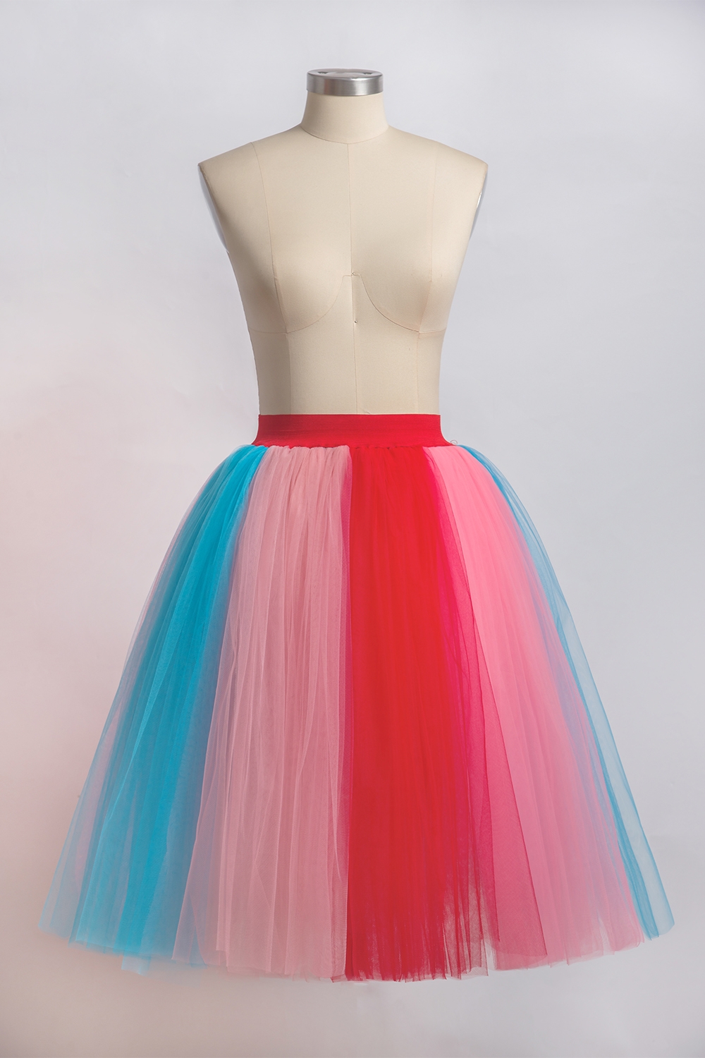 Rainbow Knee Length Skirt Layered Tulle Skirt Girls Colorful Costumes-newarrivaldress