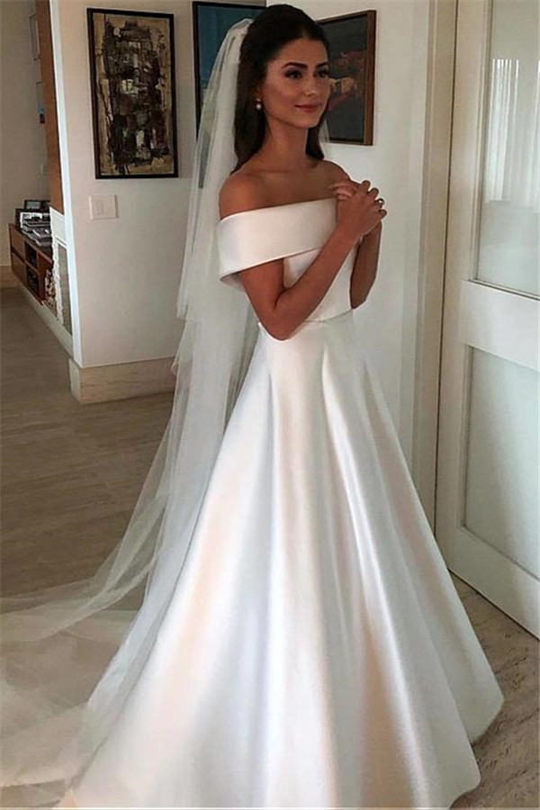 Elegant Off The Shoulder Wedding Dresses | Bowknot Sexy Sleeveless Bridal Gowns-newarrivaldress