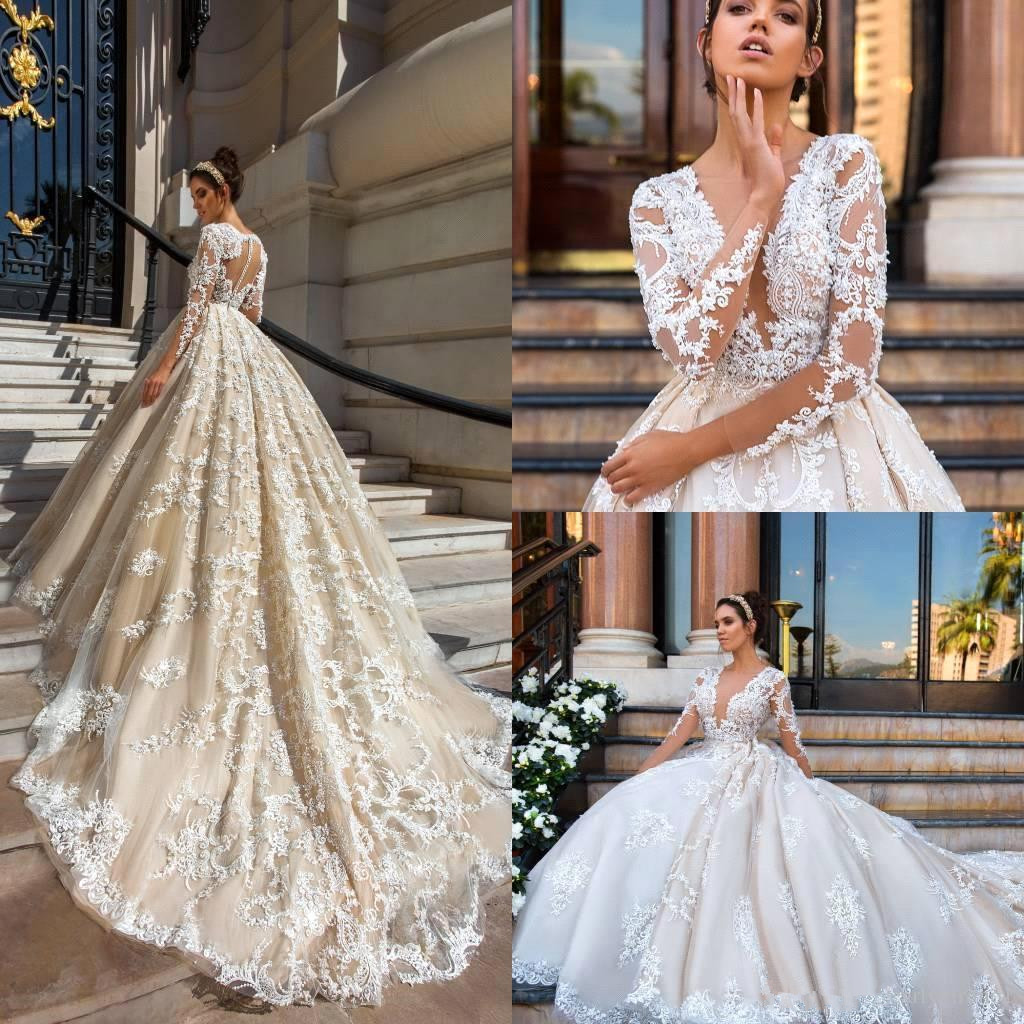Princess Court Train Glamorous Lace Long Sleeve Wedding Dresses-newarrivaldress