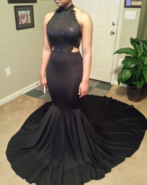 Open Back Long Sleeveless Mermaid Black Lace Long Prom Dresses ba2666-newarrivaldress