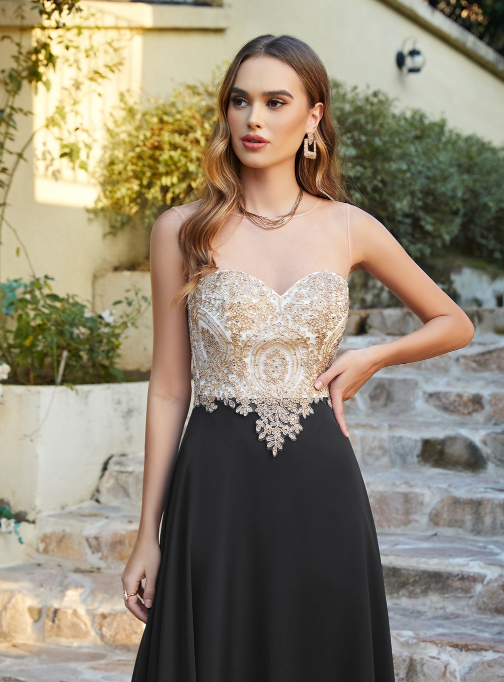 Elegant Sleeveless Chiffon Aline Evening Dress Lace Appliques Formal Dress-newarrivaldress