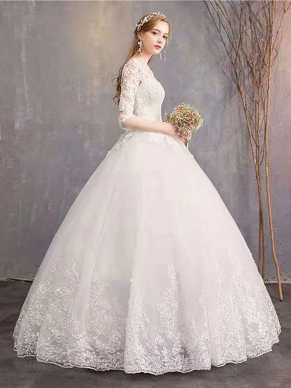 Wedding Dresses Eric White Jewel Neck Half-Sleeve Soft Tulle Lace Up Floor Length Bride Dresses-newarrivaldress