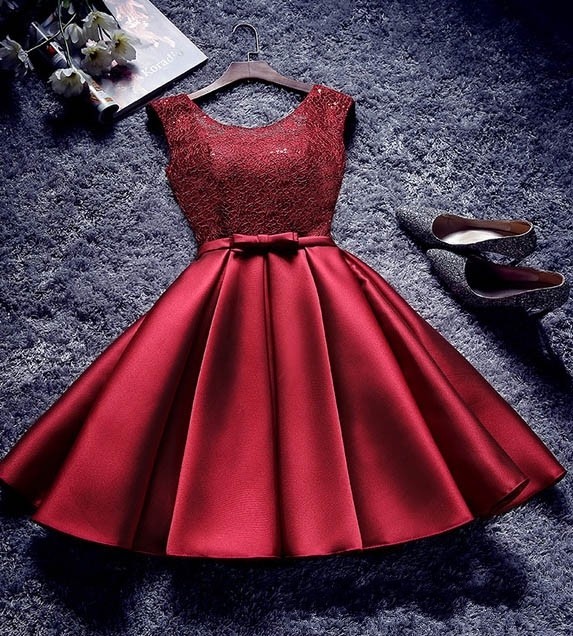 Bowknot Sash Lace-Up-Back Red Custom Made A-line Sexy Short Homecoming Dresses-newarrivaldress