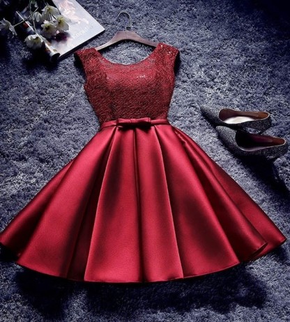Bowknot Sash Lace-Up-Back Red Custom Made A-line Sexy Short Homecoming Dresses-newarrivaldress
