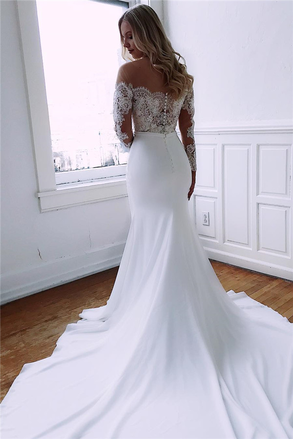 Long Sleeve Lace Wedding Dresses | Sheath Satin Dresses for Weddings-newarrivaldress