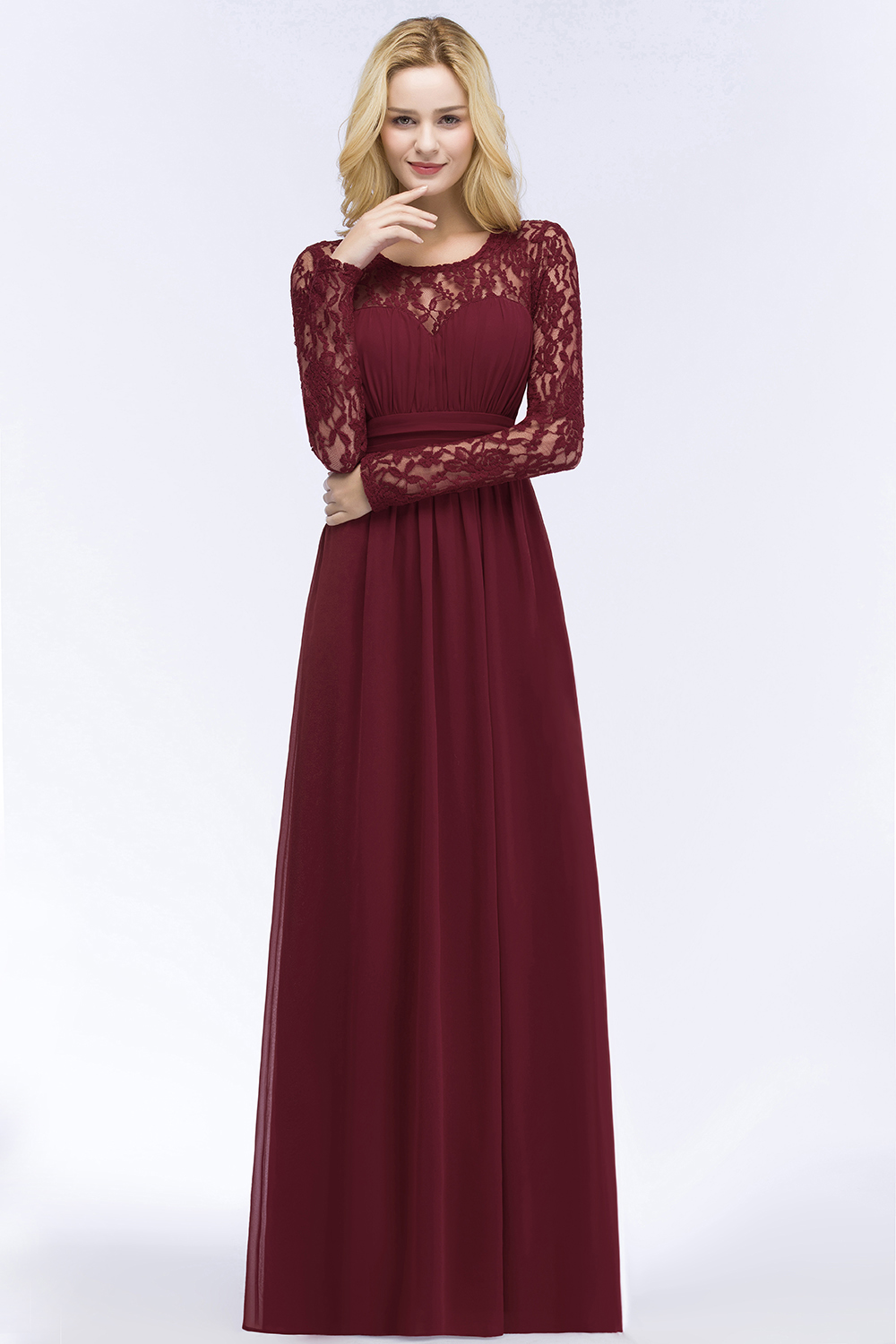 ROSALIE | A-line Floor Length Long Sleeves Lace Chiffon Bridesmaid Dresses-newarrivaldress