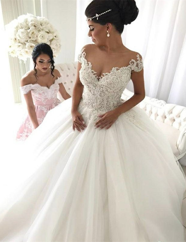 Popular Ball Gown New Arrival Lace Off The Shoulder Elegant Wedding Dresses | Ivory Bridal Gowns-newarrivaldress