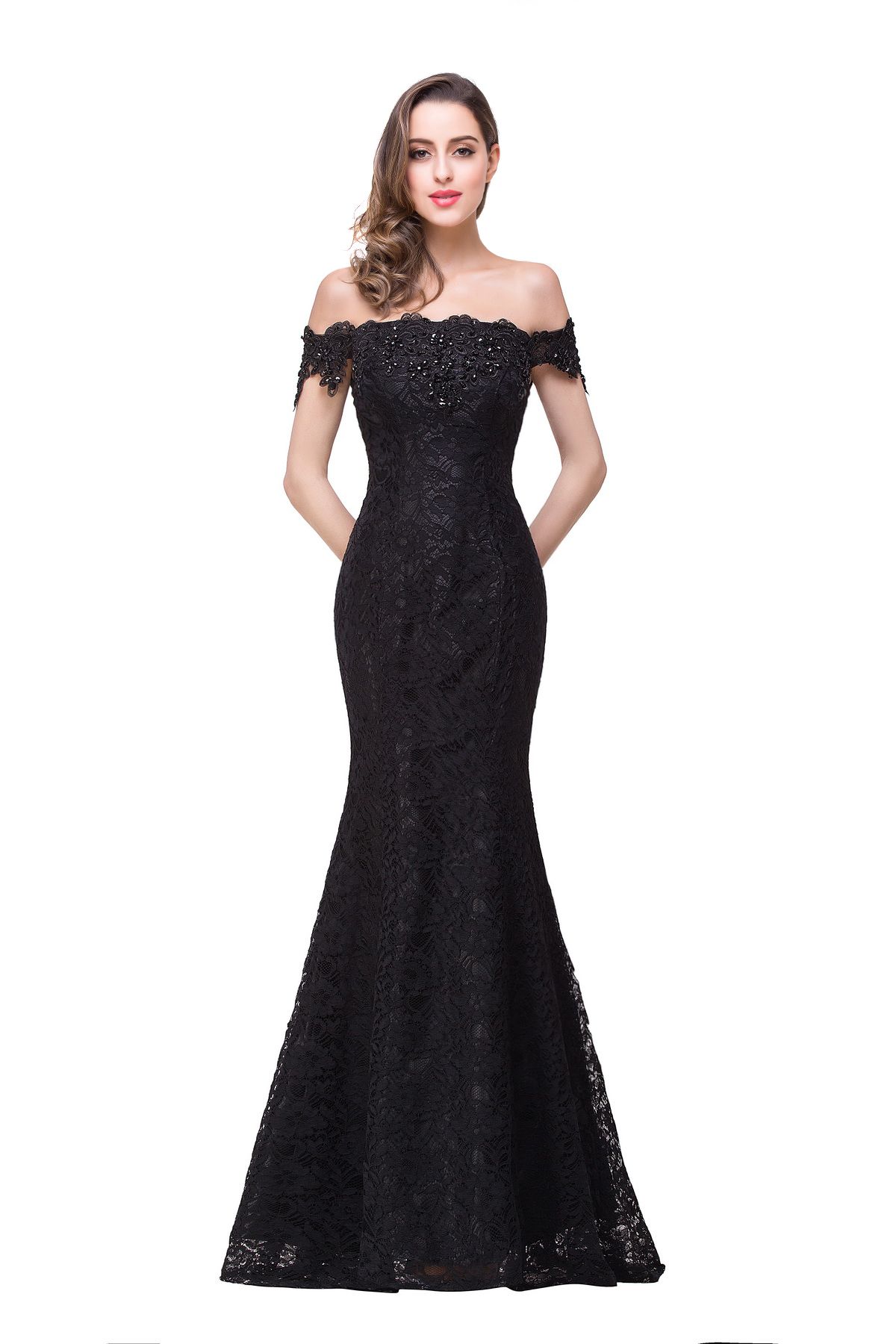 Crystal Beaded Red Mermaid Evening Dresses Off the Shoulder Prom Party Dress