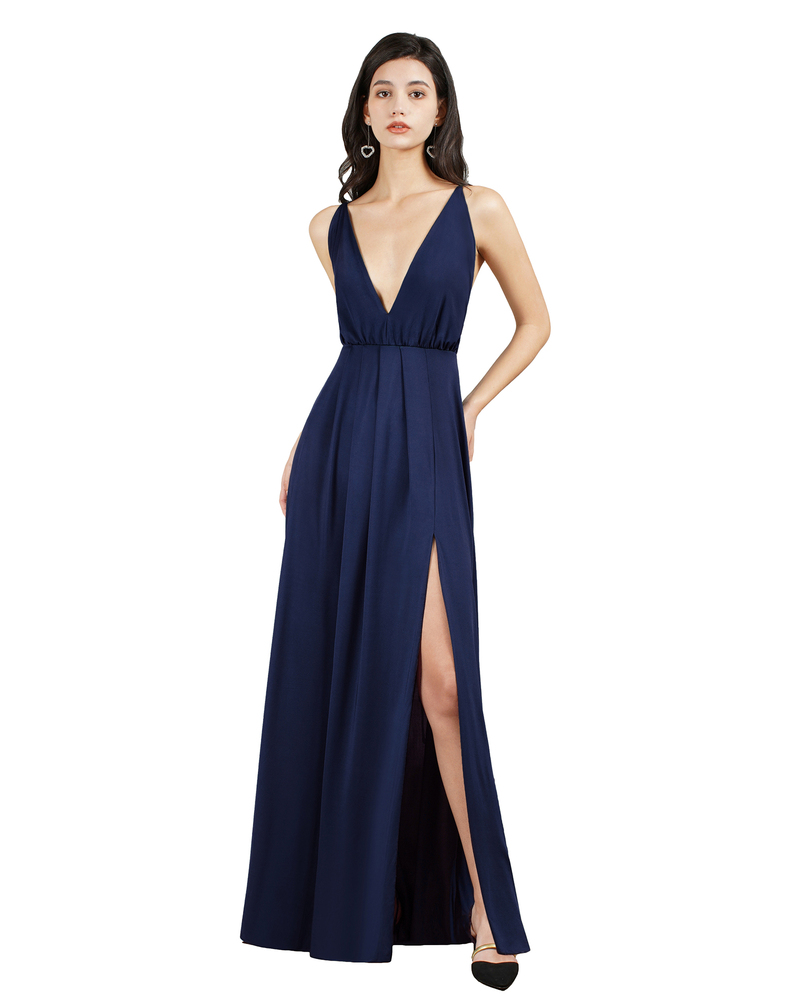 Sleeveless Side Slit Evening Dress V-Neck Aline Floor-Length Dress-newarrivaldress