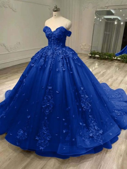 Tulle Sleeveless Off the Shoulder Long Prom Dress With Appliques