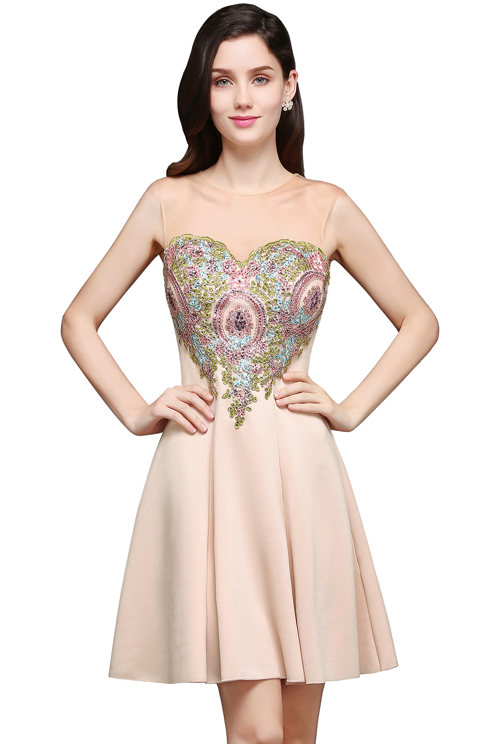 AYLIN | A-line Scoop Chiffon Short Homecoming Dress With Appliques-newarrivaldress