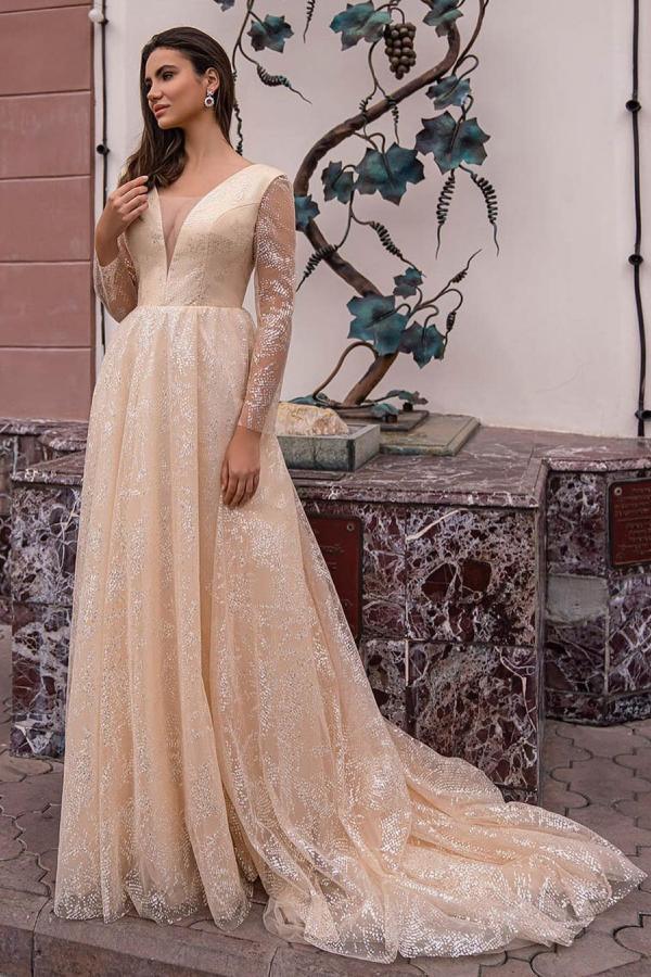 Elegant Long Sleeves Aline Sequins Wedding Party Dress-newarrivaldress