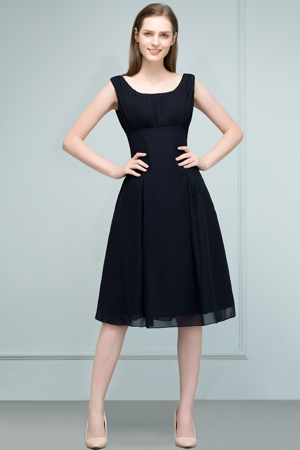 SUZANNE | A-line Tea Length Sleeveless Ruffled Chiffon Bridesmaid Dresses-newarrivaldress
