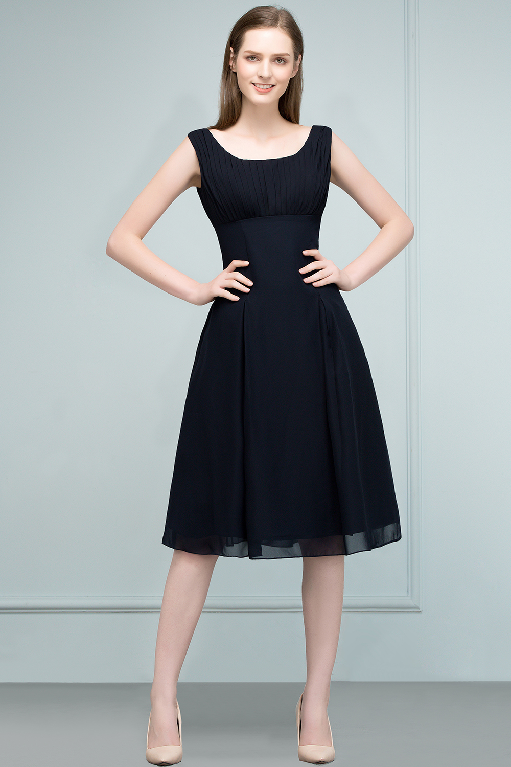 SUZANNE | A-line Tea Length Sleeveless Ruffled Chiffon Bridesmaid Dresses-newarrivaldress
