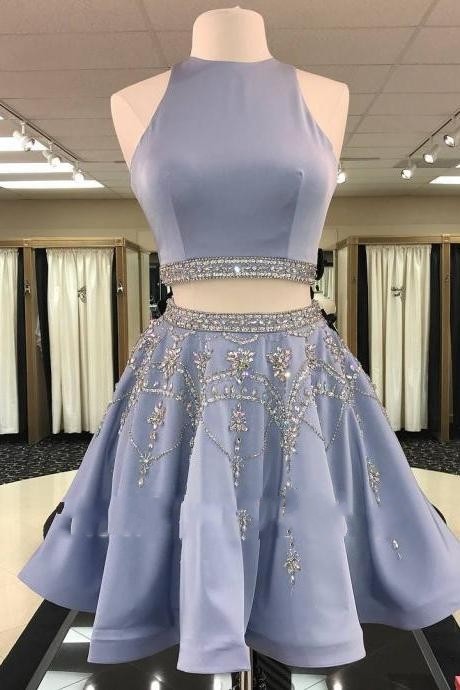 Gorgeous Custom Made A-line Crystal Sleeveless Two Piece Sexy Short Homecoming Dresses-newarrivaldress