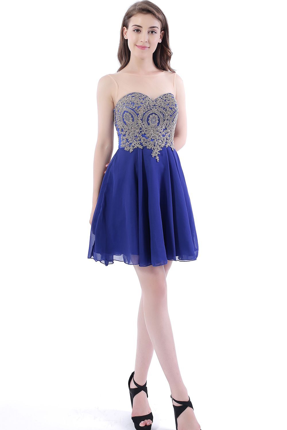 DAISY | Short Jewel Lace Chiffon Applique Prom Dresses-newarrivaldress