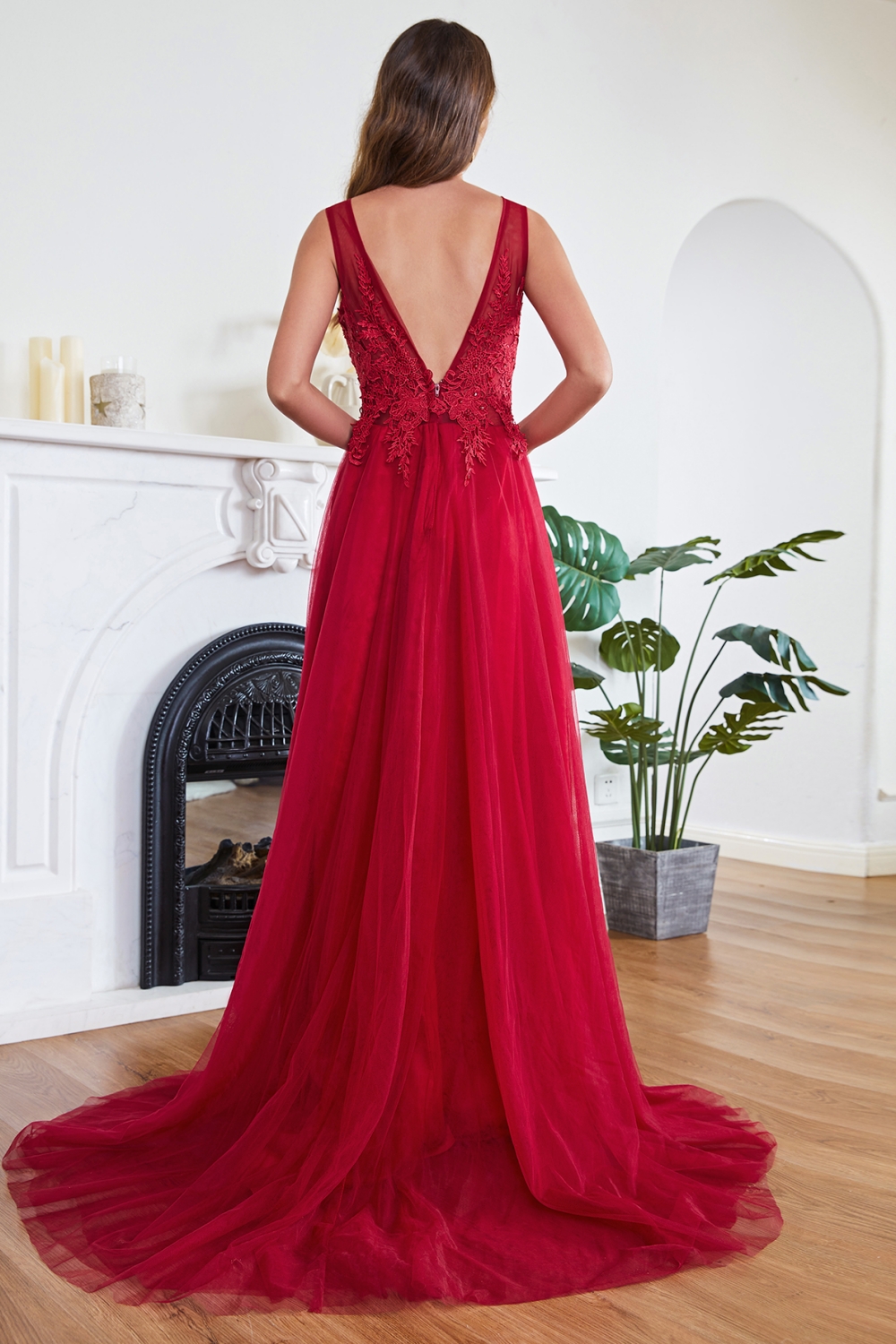 ABRIL | A-line Court Train Tulle Evening Dress with Appliques-newarrivaldress