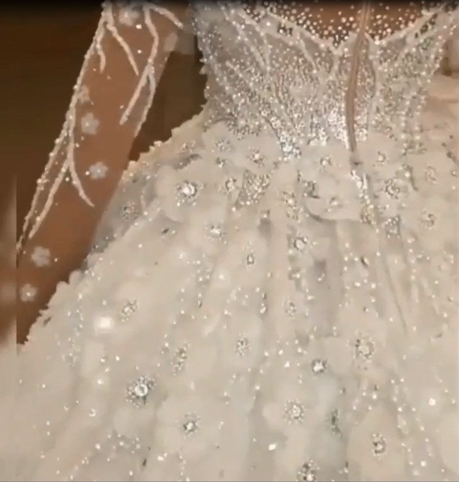 Luxurious Crystals Floral Bridal Gown with Long Sleeves-newarrivaldress