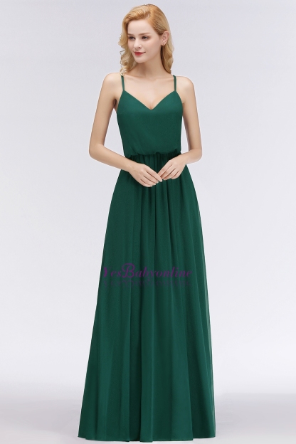 Elegant Chiffon A-Line Spaghetti-Straps Dark-Green Bridesmaid Dress-newarrivaldress