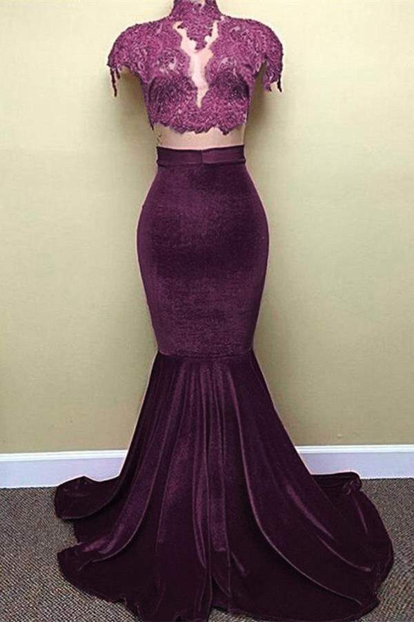 Long Sleeve Mermaid Modest High Neck Lace Appliques Prom Dresses BA4641-newarrivaldress