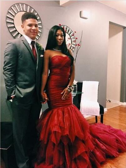 Mermaid Sleeveless Sexy Ruffles Sweetheart Red Prom Dresses-newarrivaldress