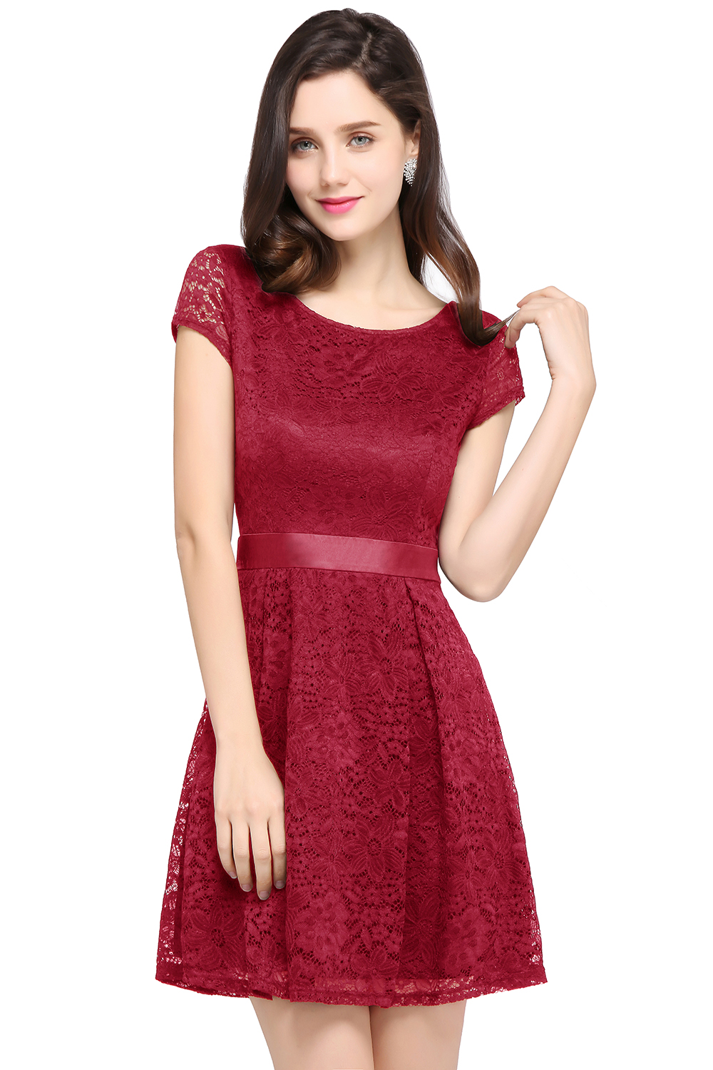 ARMANI | A-line Scoop Black Lace Homecoming Dress with Sash-newarrivaldress
