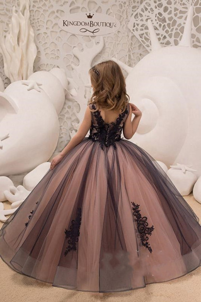 Sleeveless 3D Floral Lace Appliques Tulle Flower Girl Dress-newarrivaldress