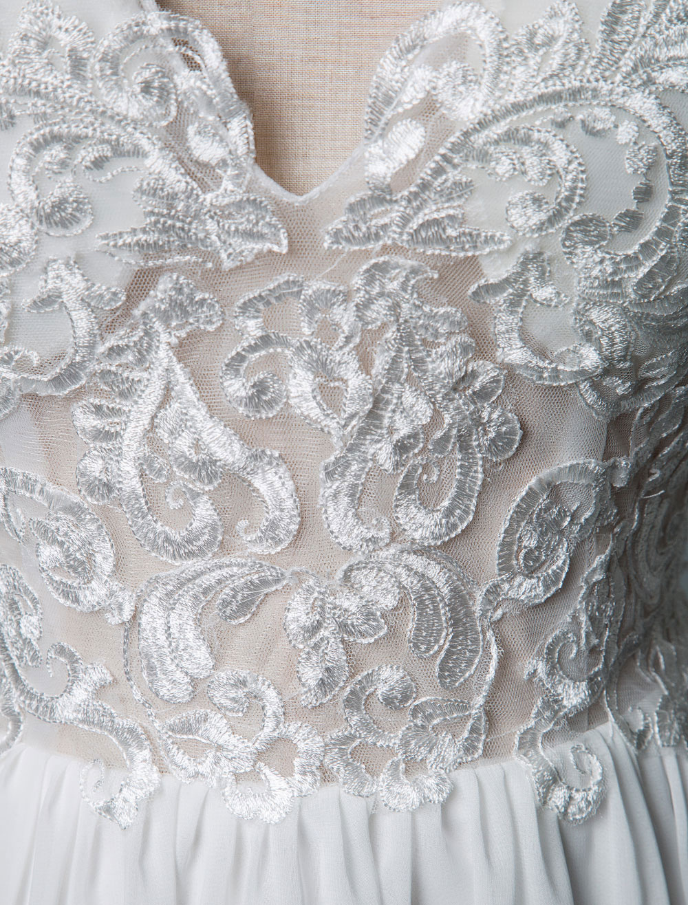 Wedding Dress V Neck Sleeveless Lace A Line Floor Length Chiffon Bridal Gowns With Train-newarrivaldress