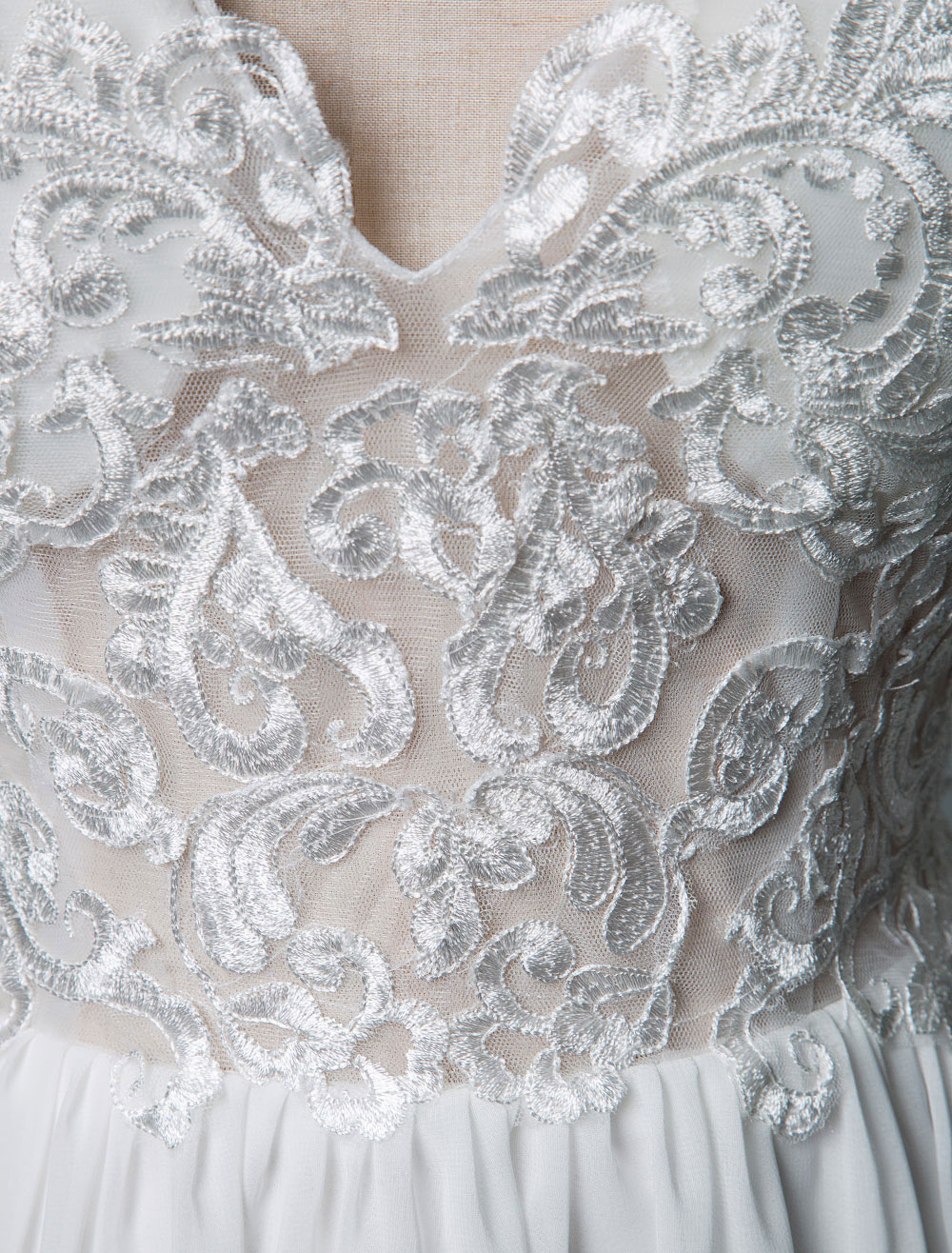 Wedding Dress V Neck Sleeveless Lace A Line Floor Length Chiffon Bridal Gowns With Train-newarrivaldress