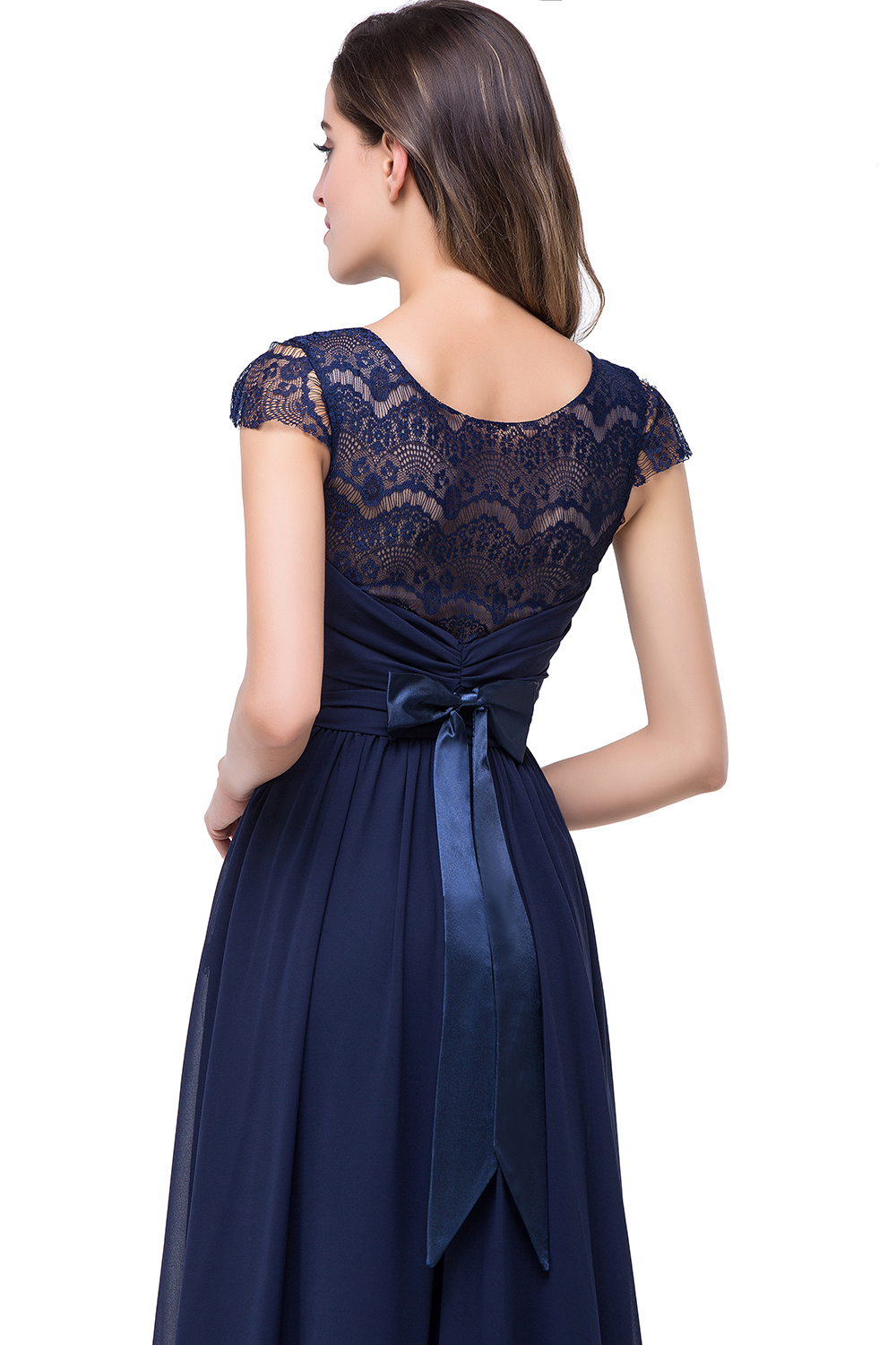 ELLEN | A-line Short Sleeves Chiffon Bridesmaid Dresses with Ribbon Bow-newarrivaldress
