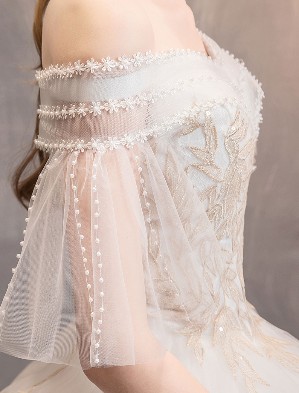 Princess Wedding Dress Ivory Off The Shoulder Floor Length Bridal Gown-newarrivaldress