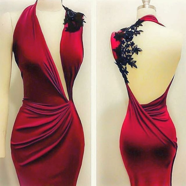 Red Black Lace Appliques Sheath Sleeveless Prom Dresses BA7869-newarrivaldress
