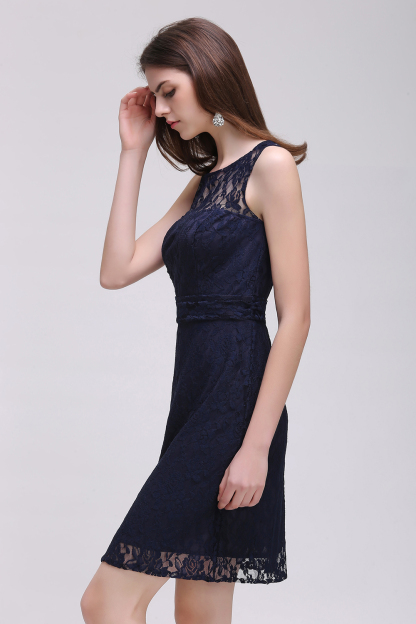 CHARLEIGH |Sheath Scoop neck Short Navy Blue Lace Prom Dresses-newarrivaldress