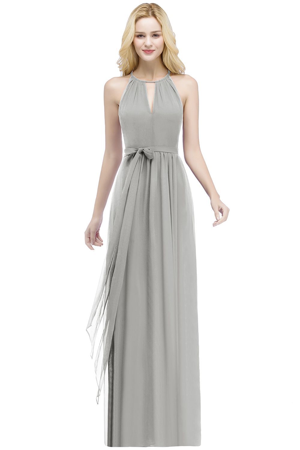 ROSALIND | A-line Halter Floor Length Burgundy Bridesmaid Dresses with Bow Sash-newarrivaldress