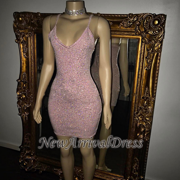 Sequins Spaghetti Straps Pretty Sexy Short Homecoming Dresses-newarrivaldress
